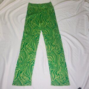 Paloma Wool Orinocco Knit Hi Rise Viscose Pants Green Geometric Pull On Size XS